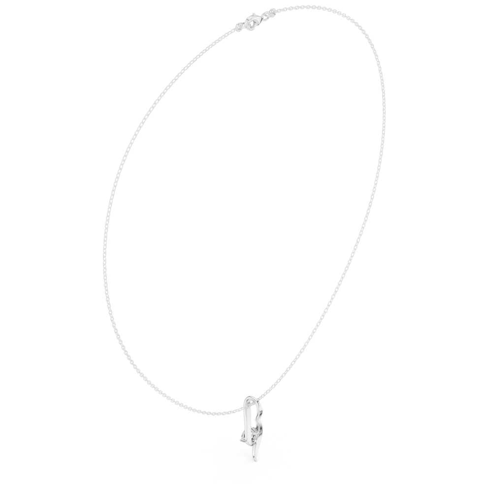 White gold wave solitaire diamond pendant with round center stone