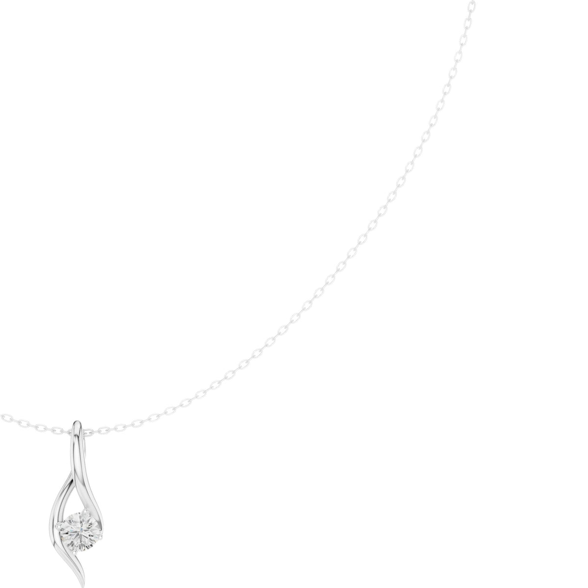White gold wave solitaire diamond pendant with round center stone