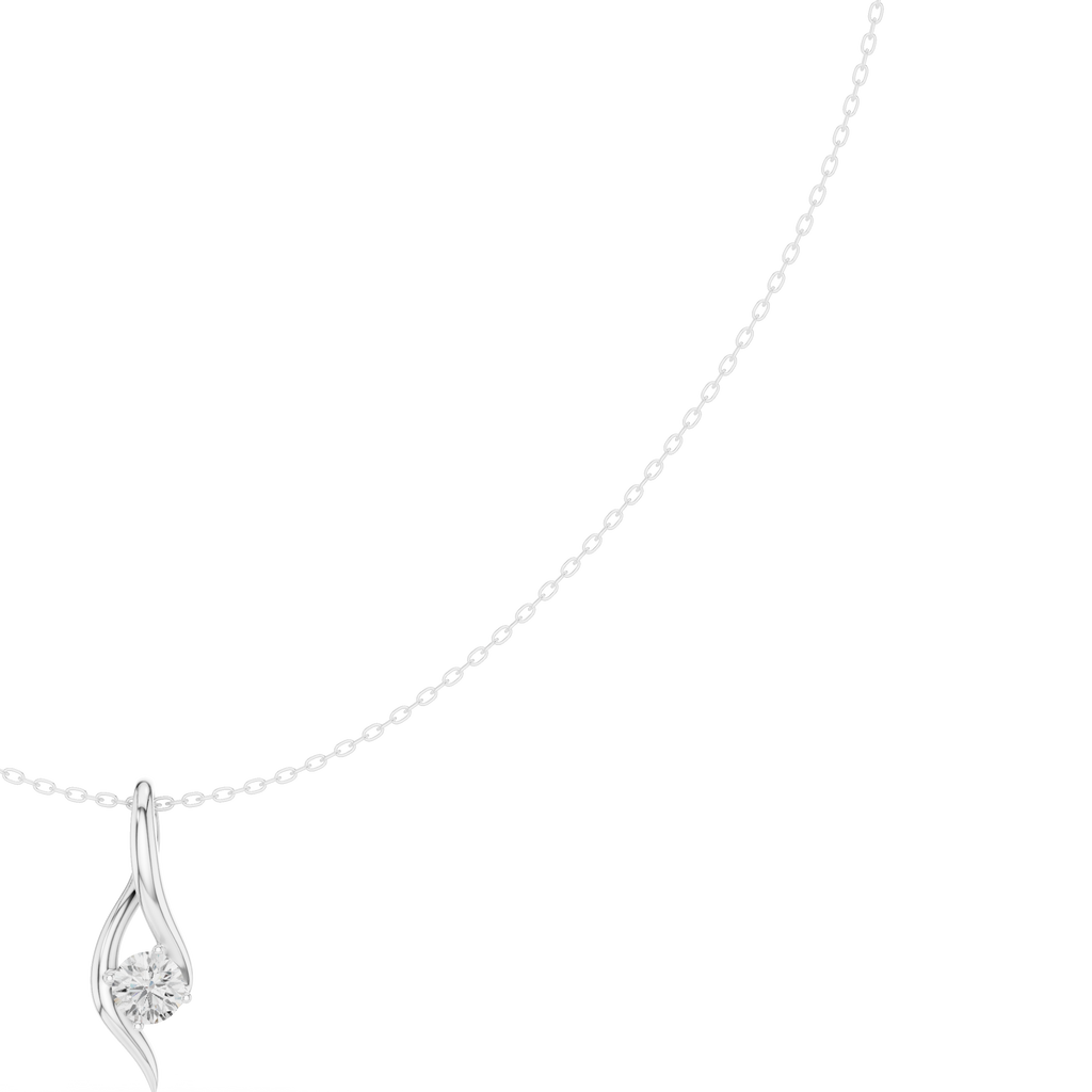 White gold wave solitaire diamond pendant with round center stone