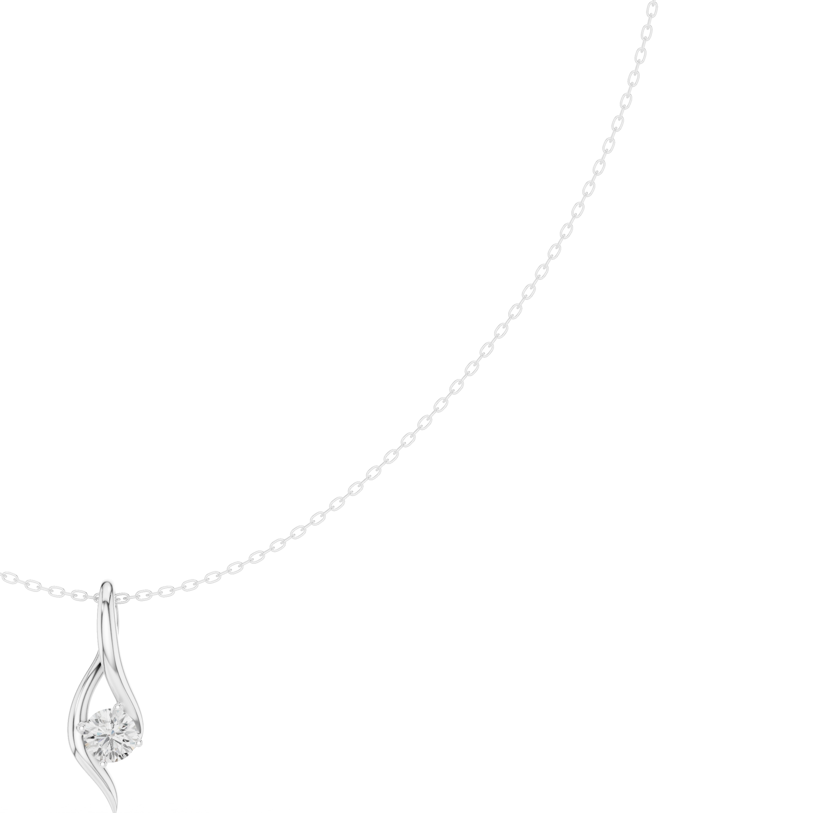 White gold wave solitaire diamond pendant with round center stone