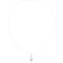 Round solitaire diamond pendant with slim wave bail and cable chain, silver-tone metal