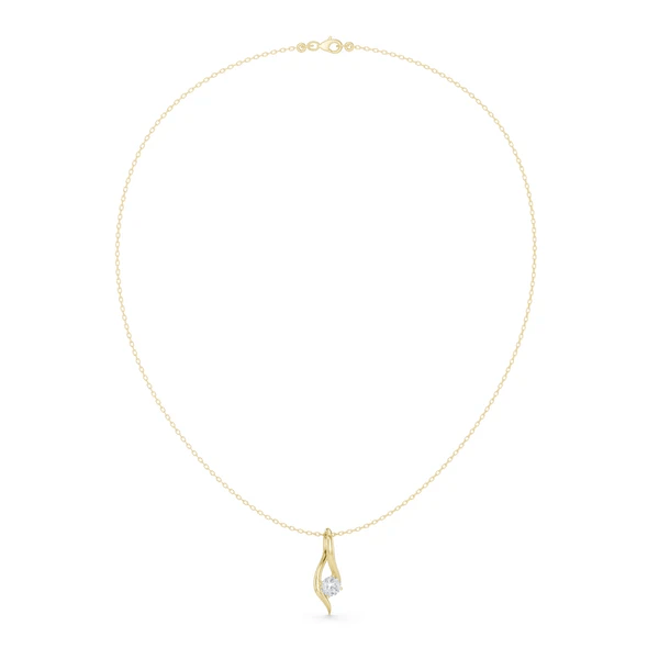Yellow gold wave pendant necklace with round solitaire diamond