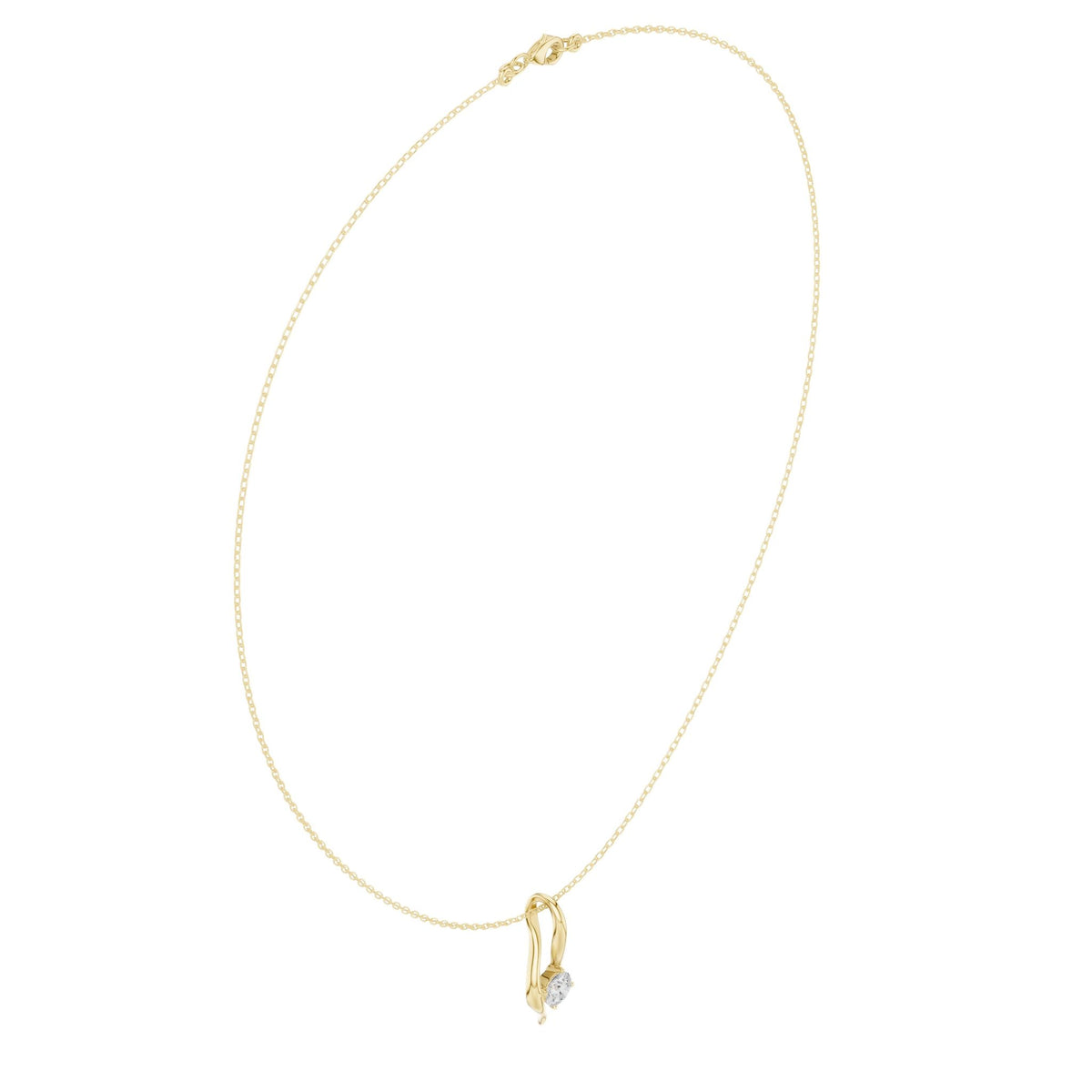 Yellow gold diamond solitaire pendant on a fine chain, round center stone.