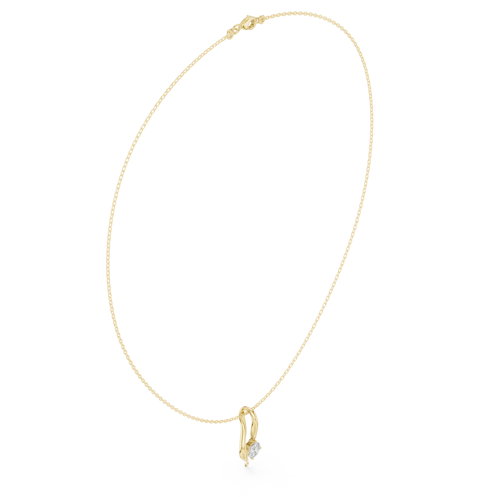 Yellow gold round solitaire diamond pendant on chain