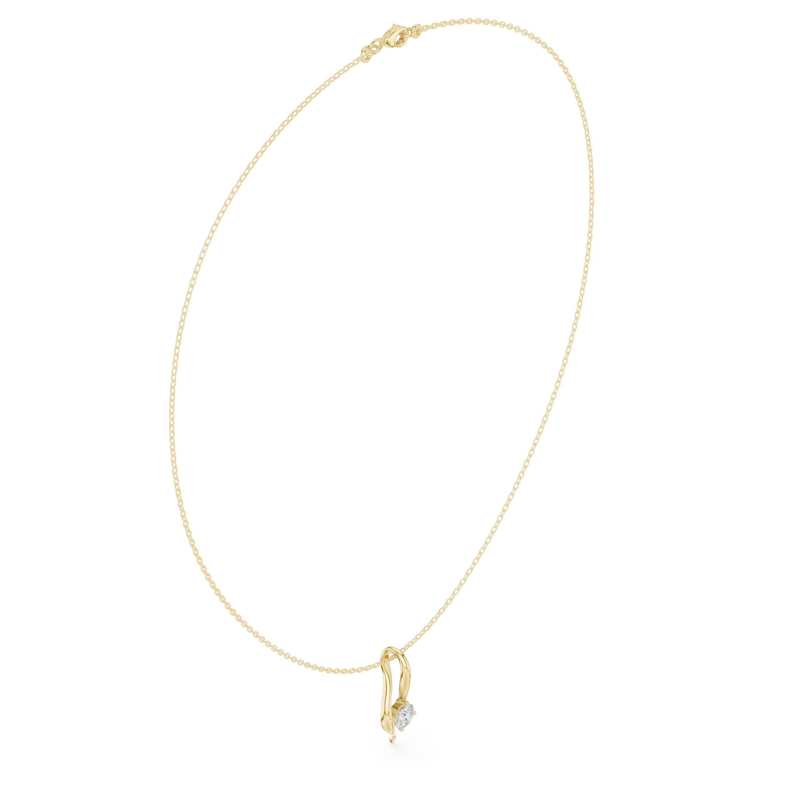 Yellow gold round solitaire diamond pendant on chain