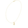 Yellow gold diamond solitaire pendant on a fine chain, round stone in teardrop prongs.