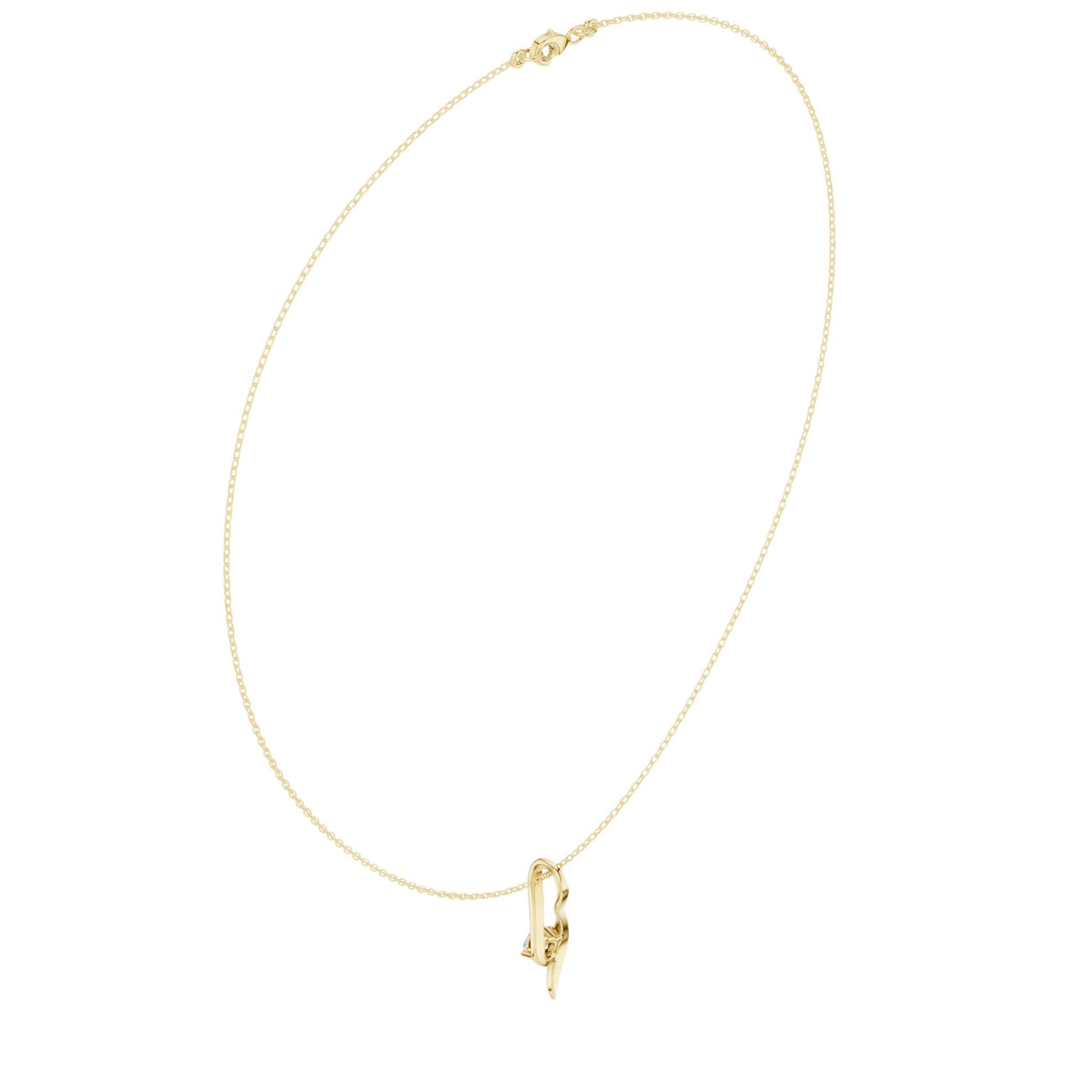 Yellow gold diamond solitaire pendant on a fine chain, round stone in teardrop prongs.