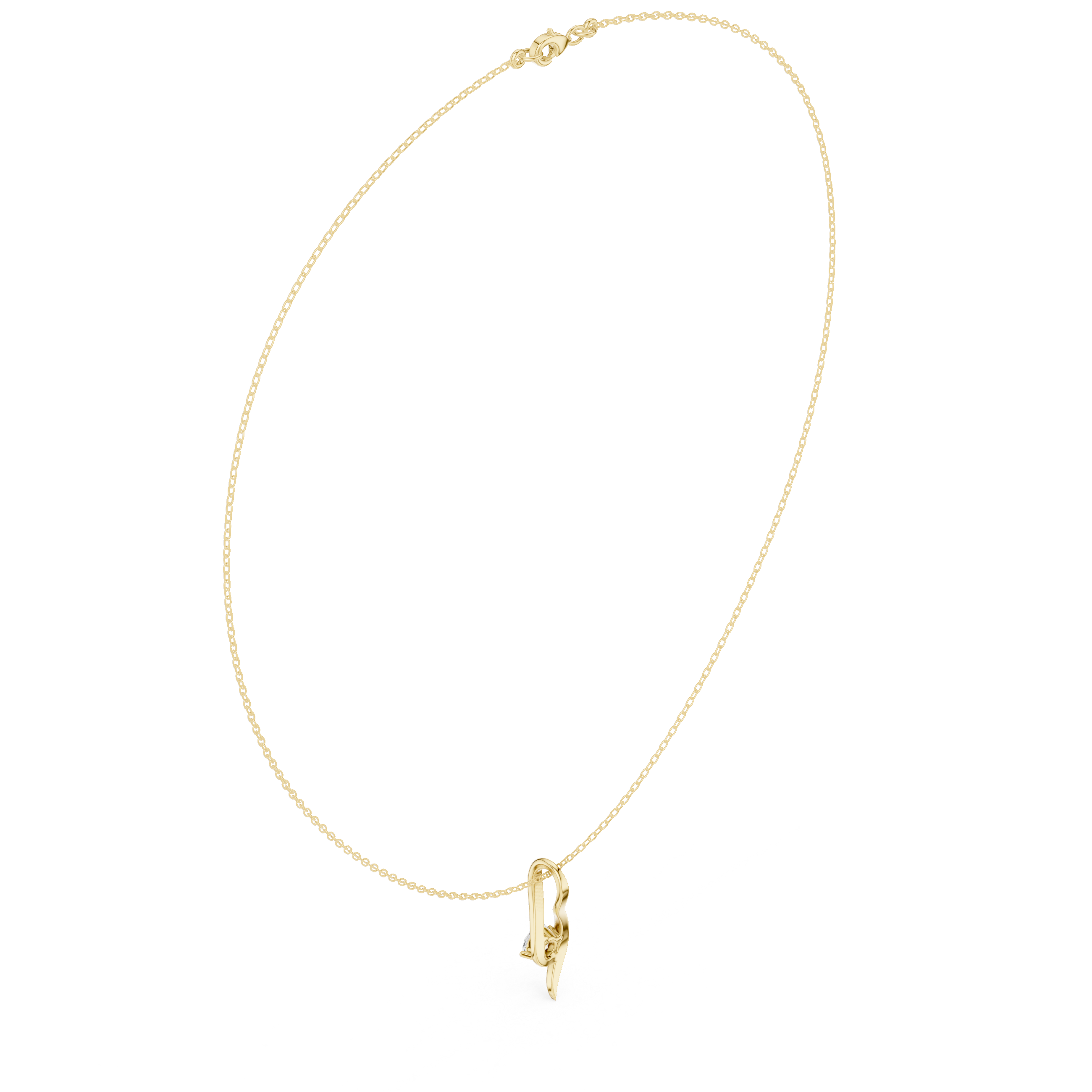 Yellow gold round solitaire diamond pendant with wave-style setting