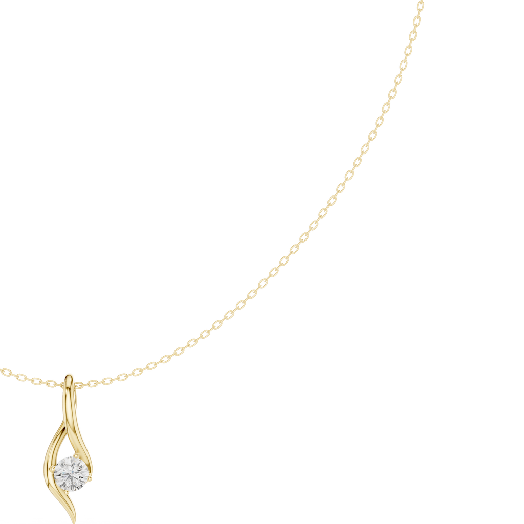 Yellow gold wave solitaire diamond pendant, round center stone