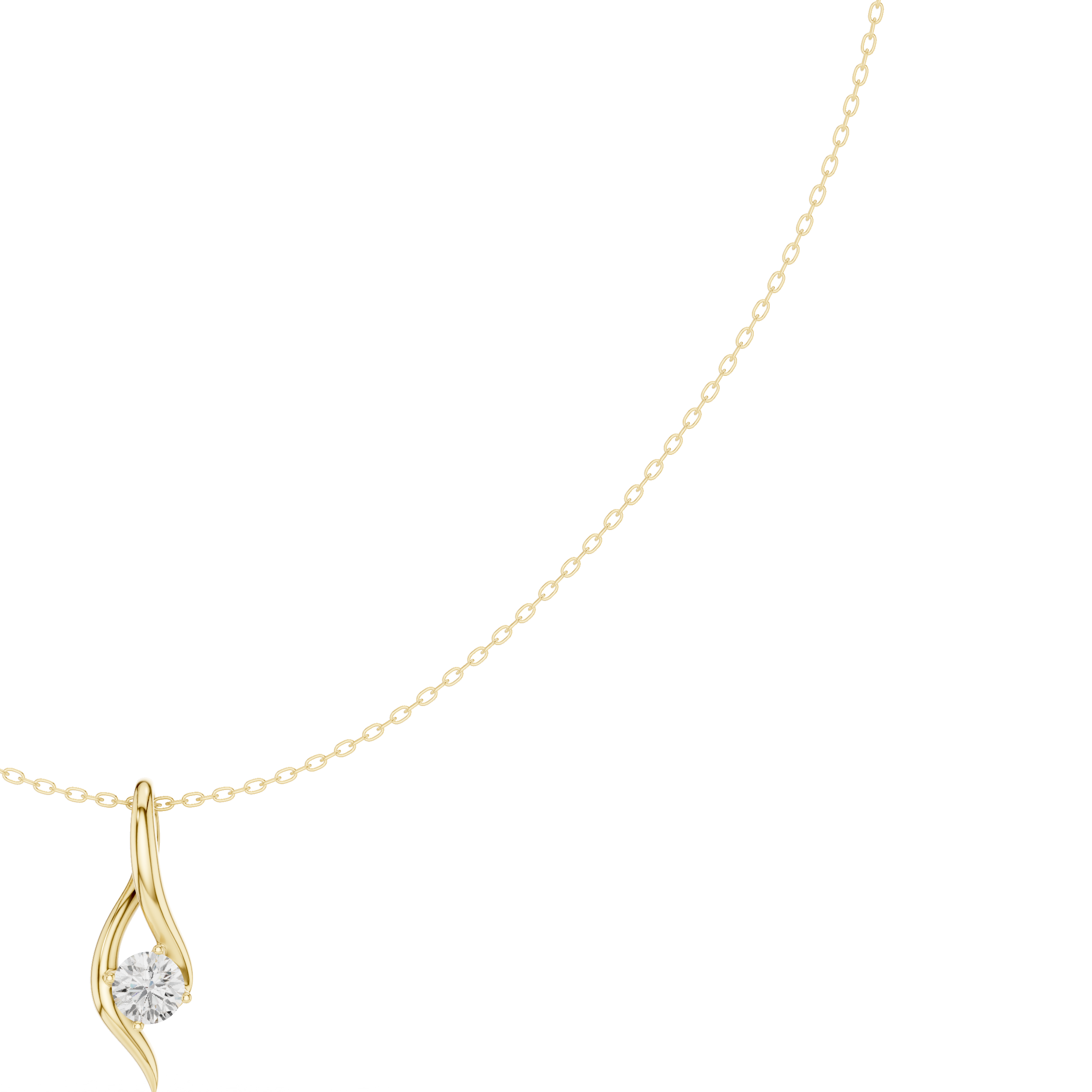 Yellow gold wave solitaire diamond pendant, round center stone