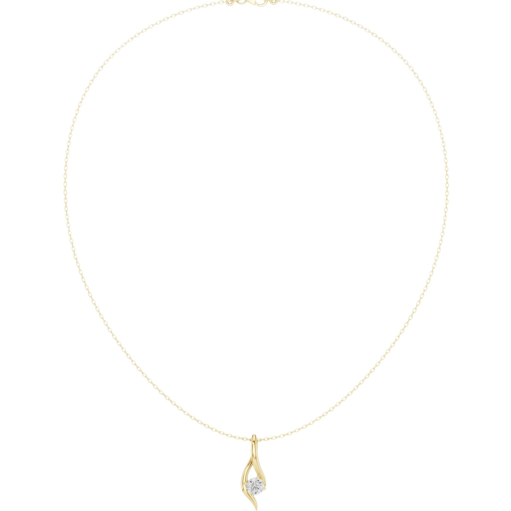 Yellow gold diamond solitaire pendant with round stone on a fine chain.
