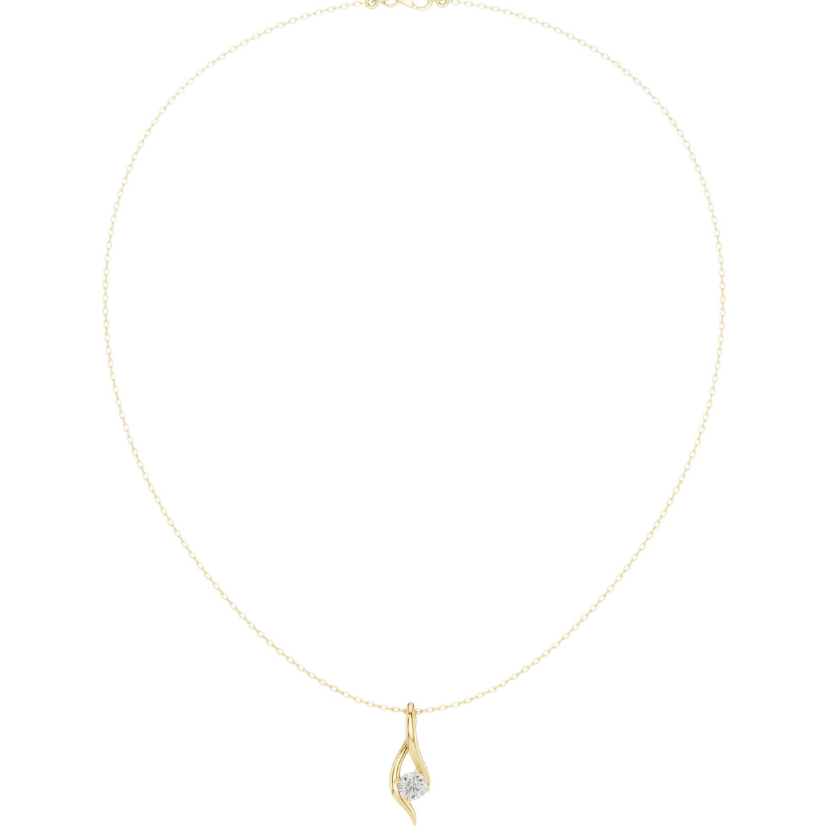 Yellow gold diamond solitaire pendant with round stone on a fine chain.