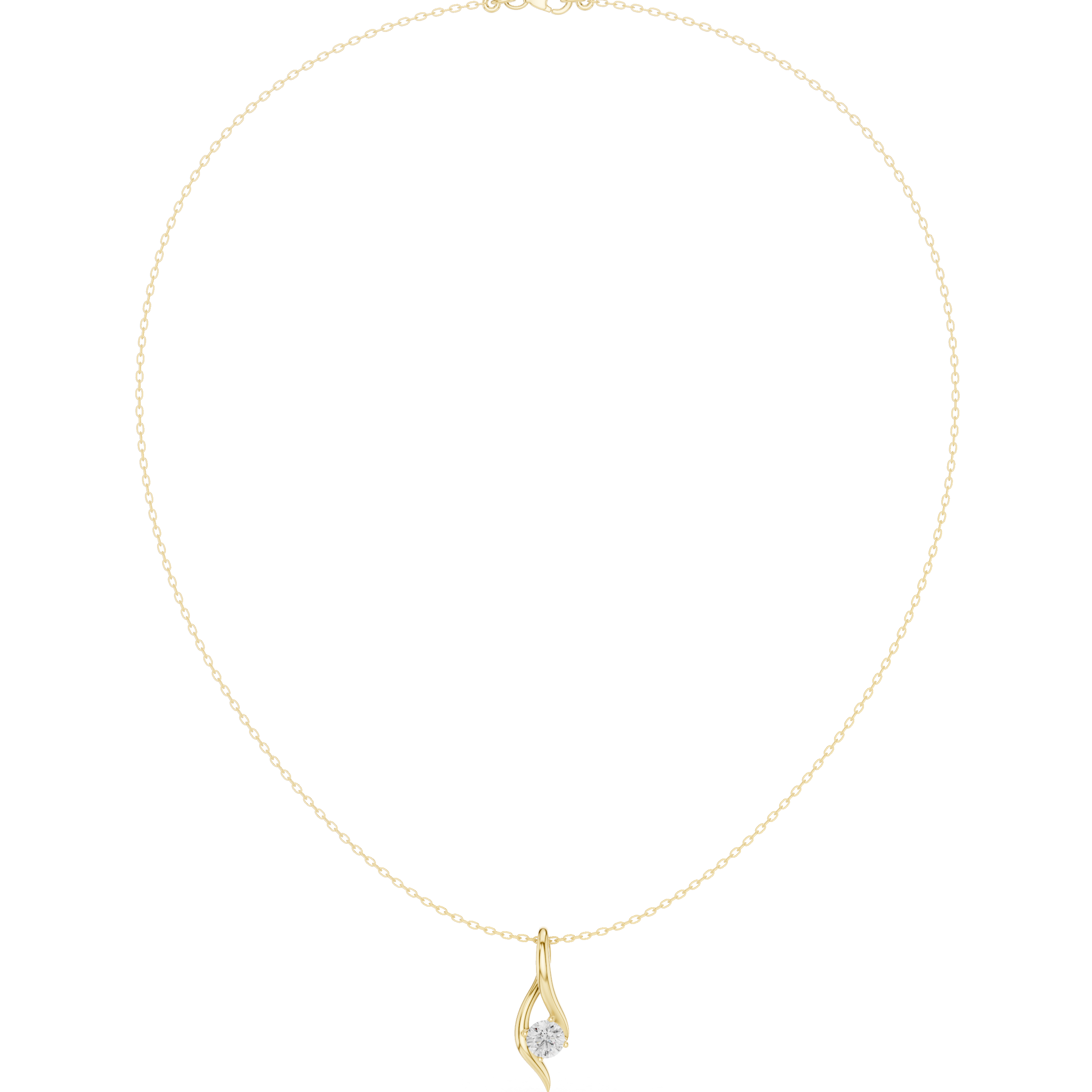 Yellow gold diamond solitaire pendant with round stone on a fine chain.