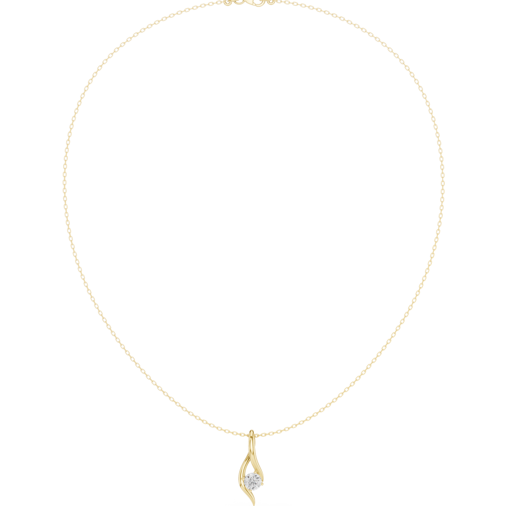 Yellow gold wave solitaire diamond pendant with round center stone