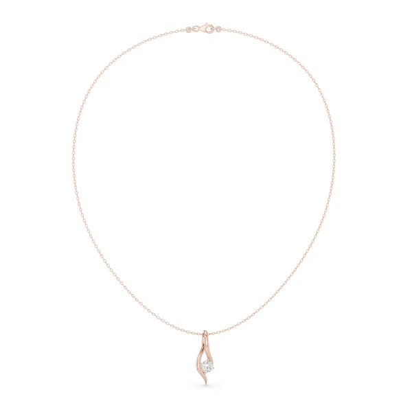 Rose gold wave pendant necklace with round solitaire diamond