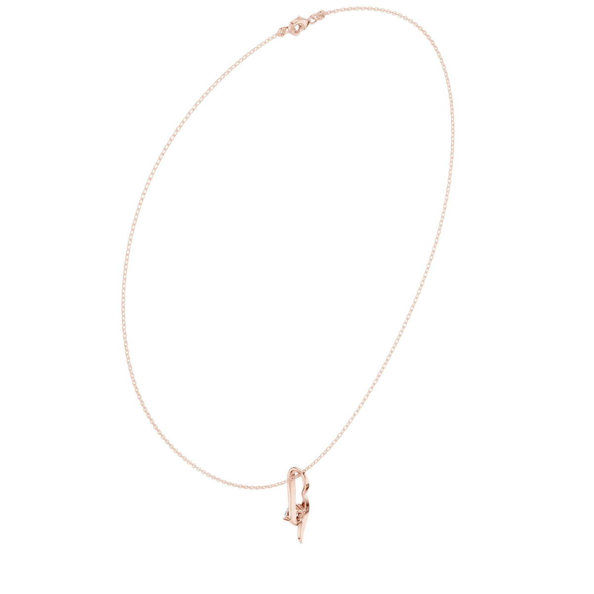 Rose-gold wave solitaire diamond pendant with round center stone and cable chain