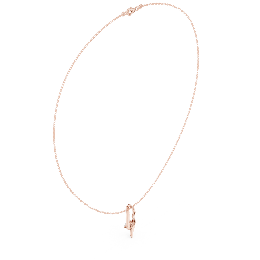 Rose-gold wave solitaire diamond pendant with round center stone and cable chain