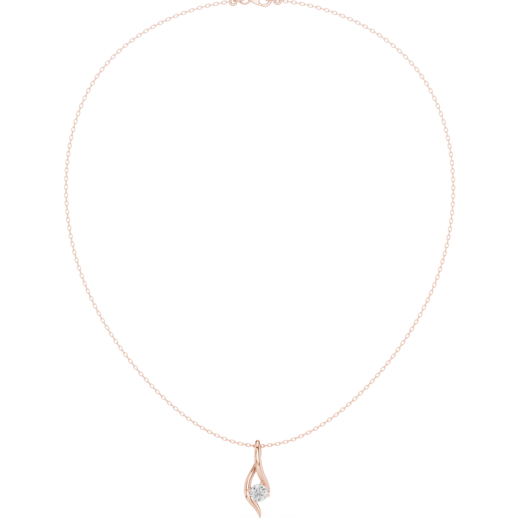 Rose-gold wave solitaire diamond pendant with round center stone and cable chain