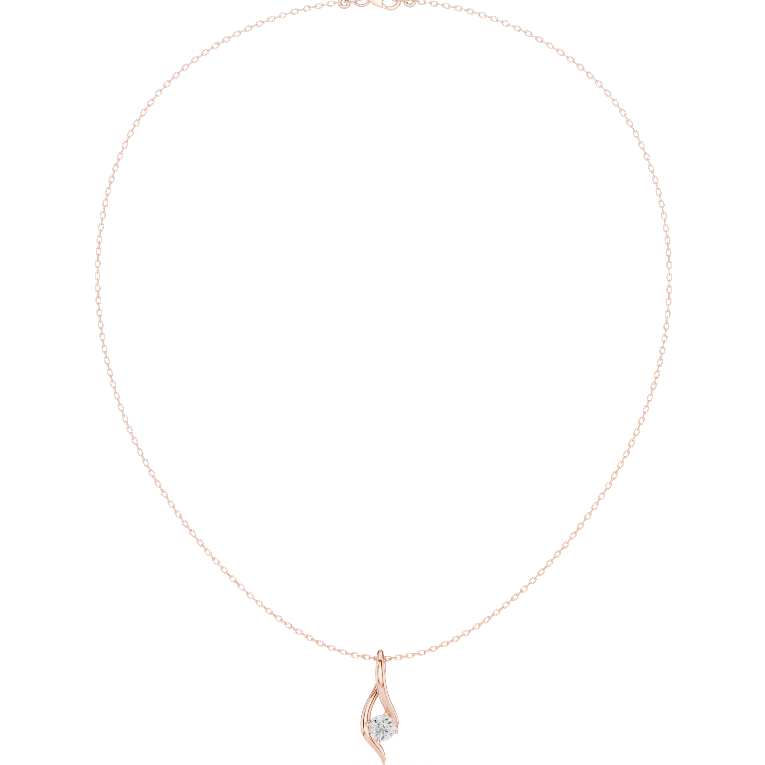 Rose-gold wave solitaire diamond pendant with round center stone and cable chain