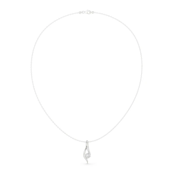 White metal diamond solitaire pendant on a delicate chain, round center stone.