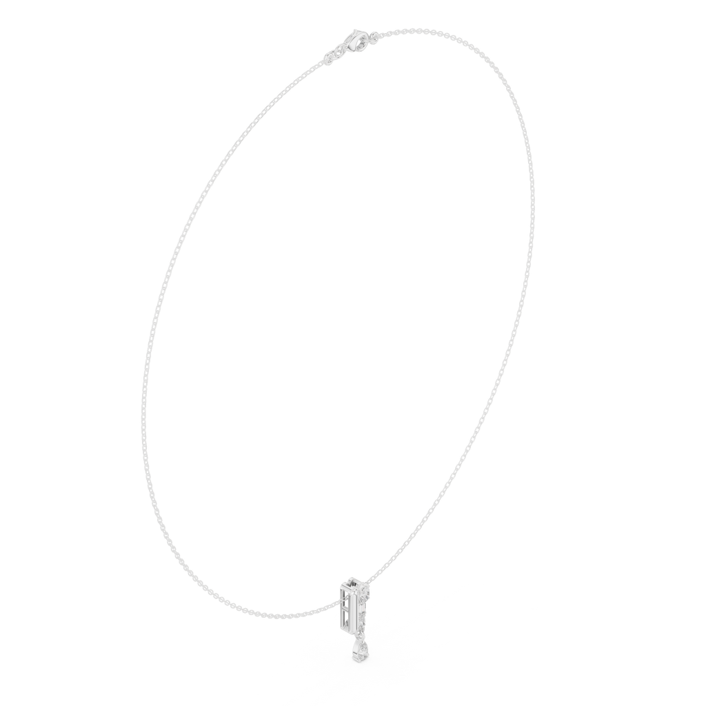 White gold pear diamond pendant necklace with teardrop center stone and chain