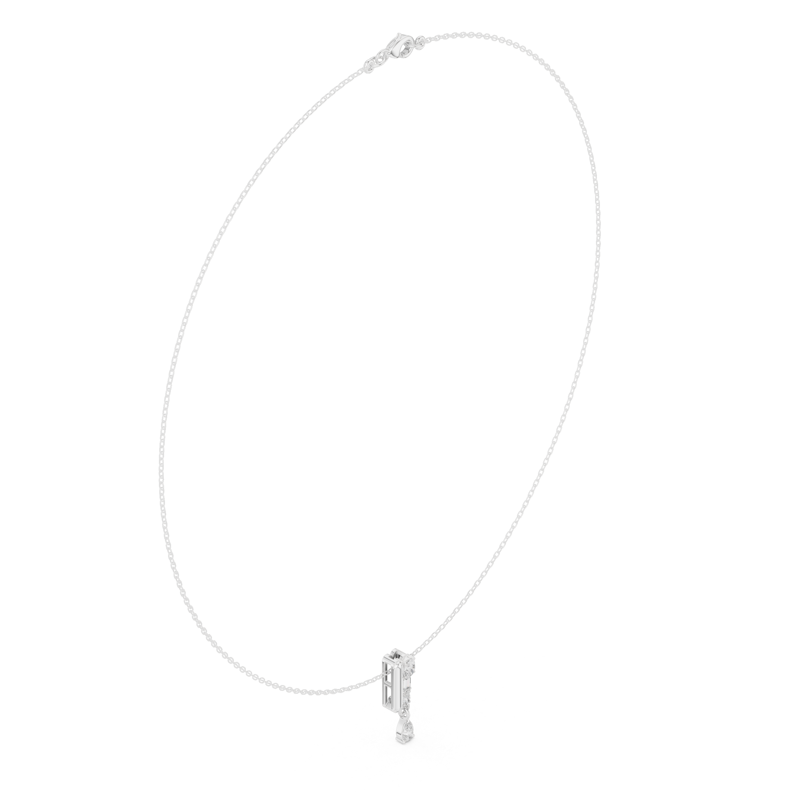 White gold pear diamond pendant necklace with teardrop center stone and chain