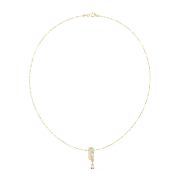 Yellow gold pear diamond pendant necklace with teardrop center stone and prong setting
