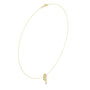 Yellow gold pear diamond pendant necklace, close-up of teardrop center stone