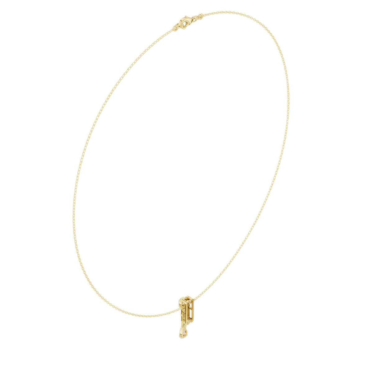 Yellow gold pear diamond pendant necklace, angled view of teardrop center stone