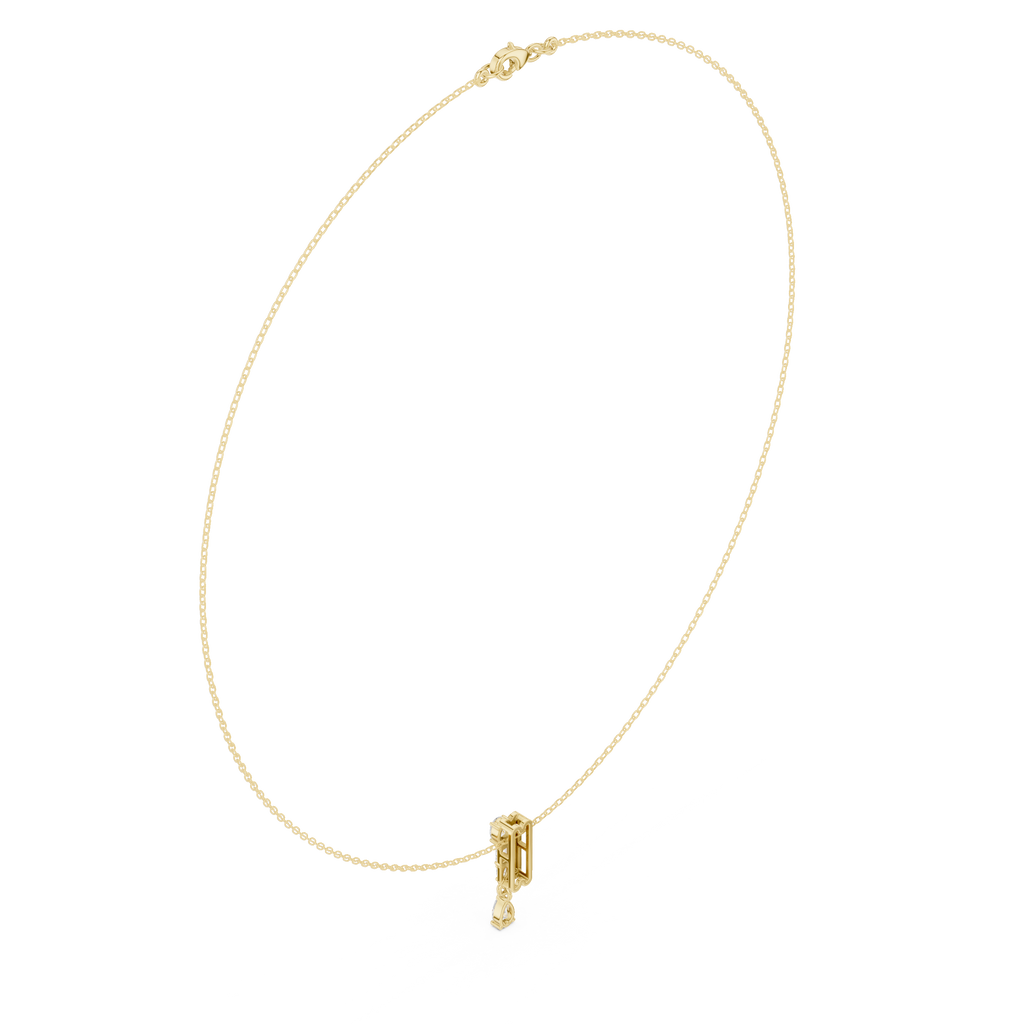 Yellow gold pear diamond pendant necklace, angled view of teardrop center stone
