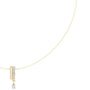 Yellow gold diamond pendant necklace with pear-shaped teardrop center stone, close-up