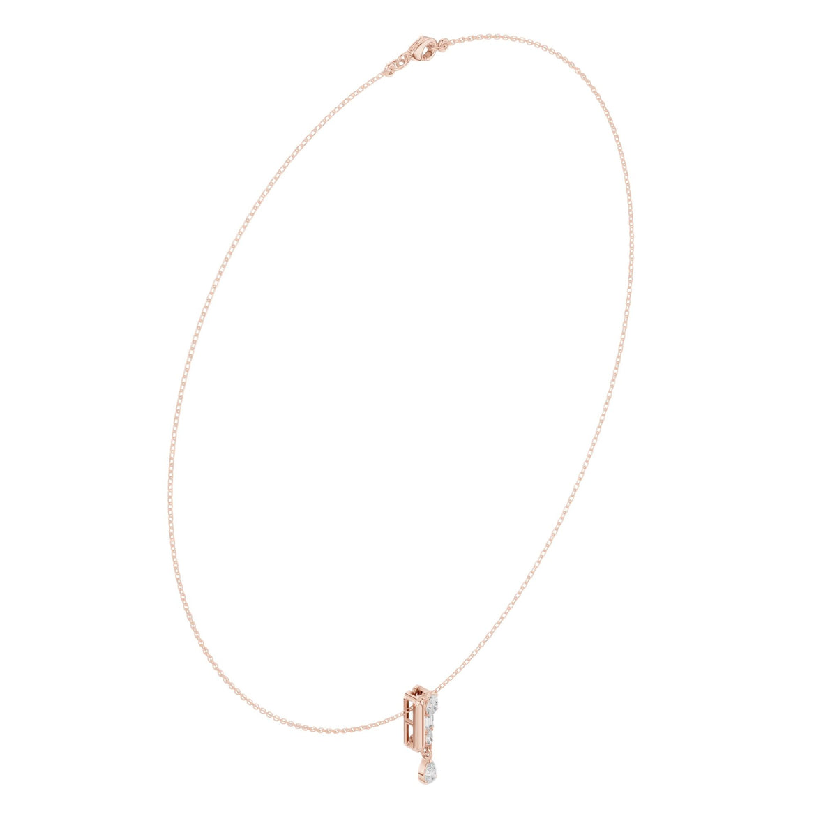 Diamond pendant necklace with pear-shaped center stone and vertical accents