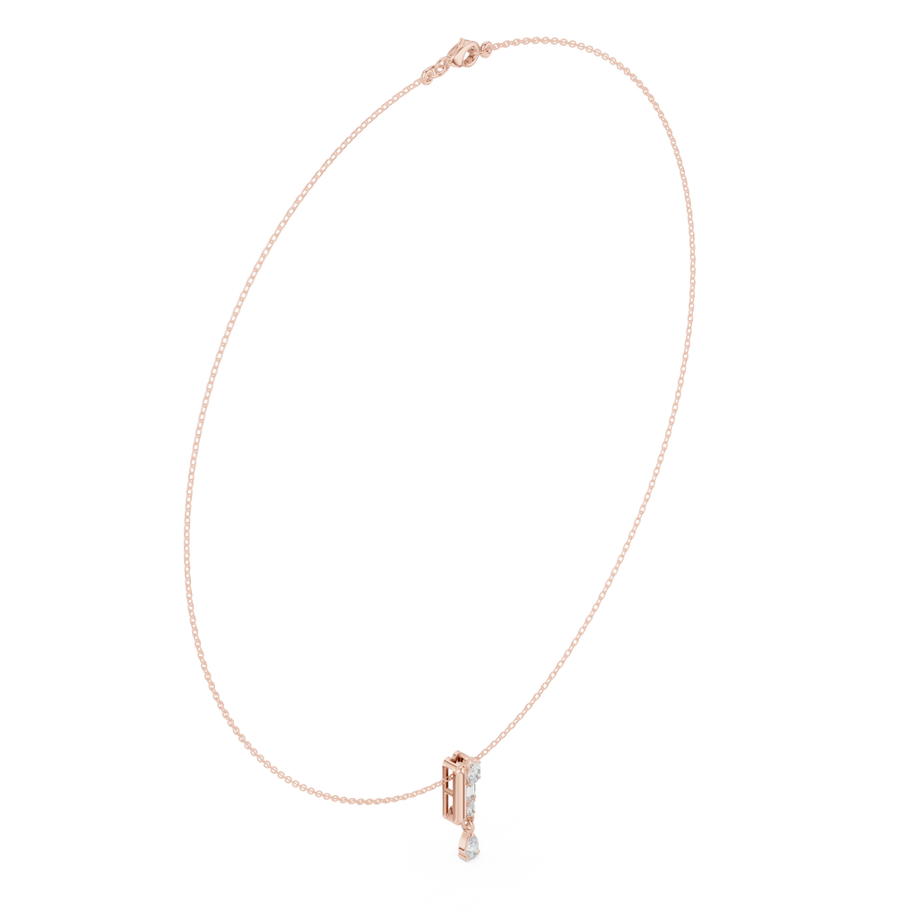 Diamond pendant necklace with pear-shaped center stone and vertical accents