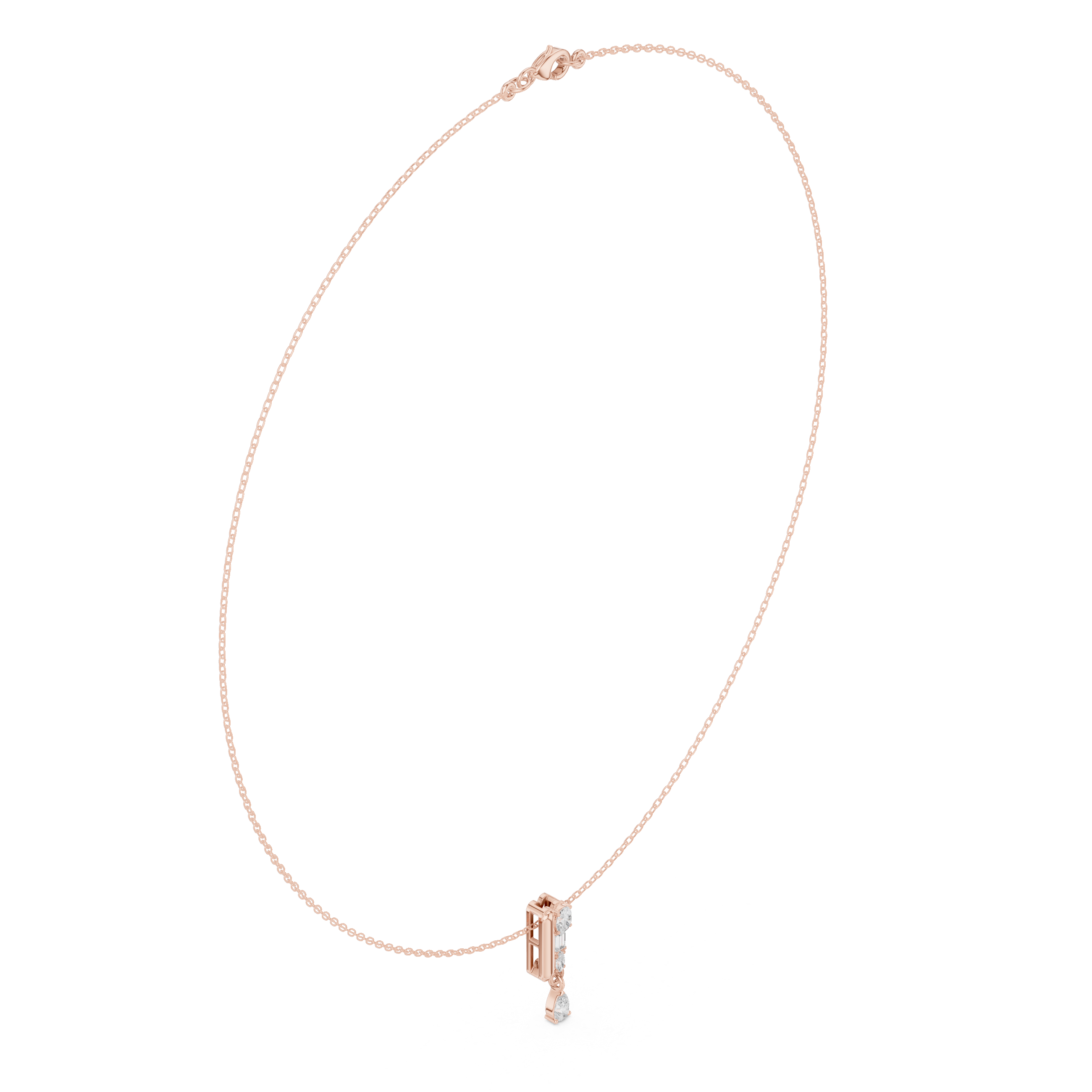 Diamond pendant necklace with pear-shaped center stone and vertical accents