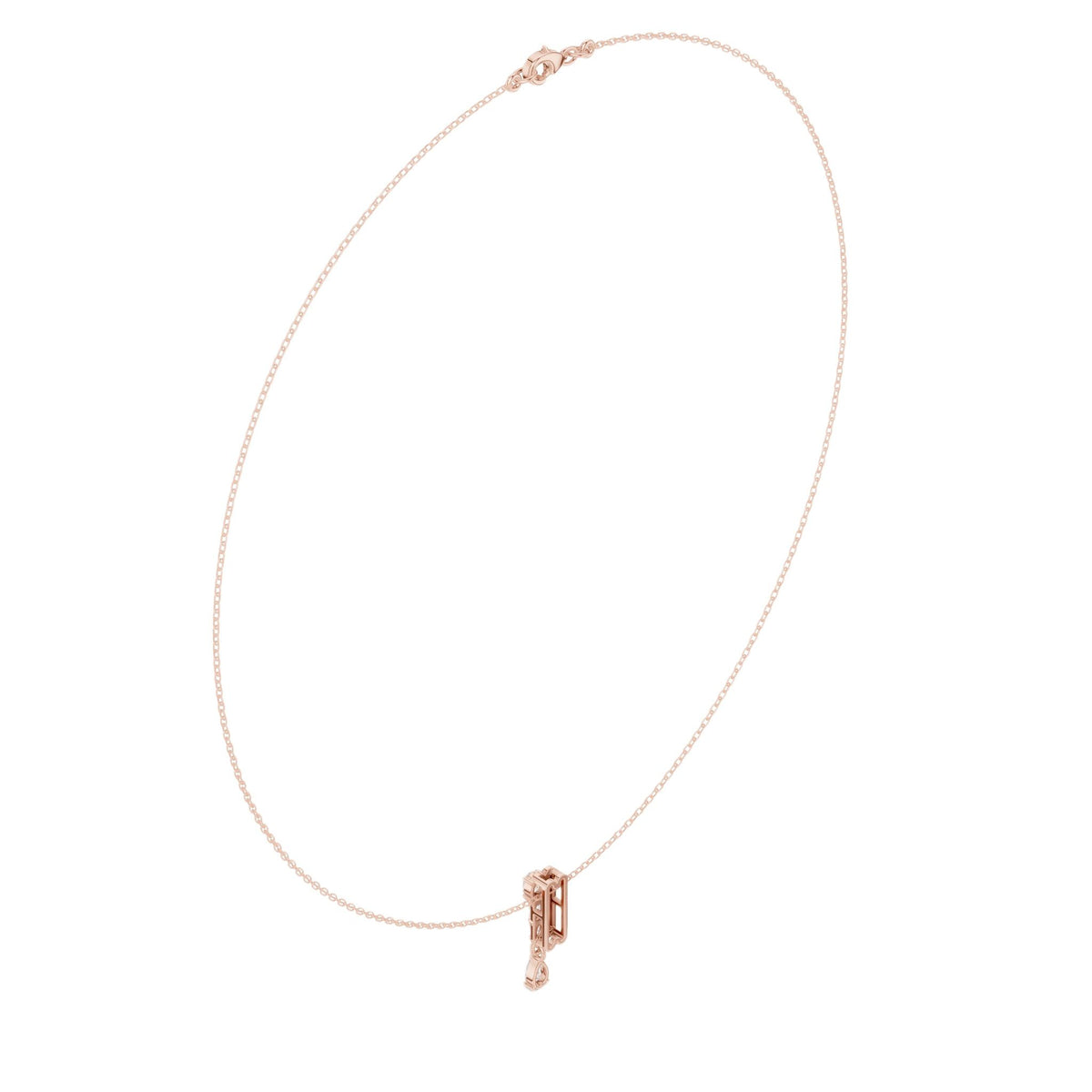 Diamond pendant necklace with pear center and baguette-style side stones
