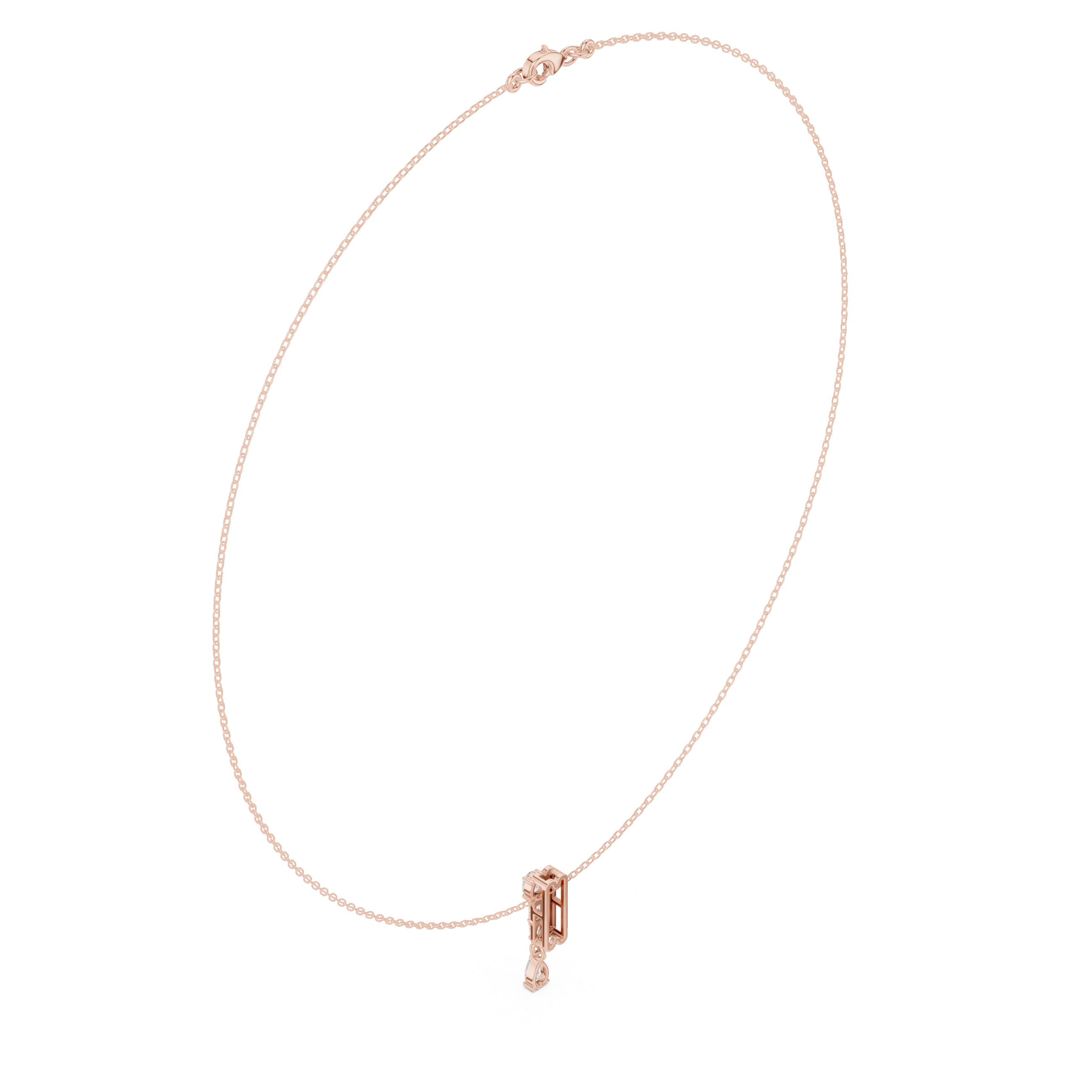 Diamond pendant necklace with pear center and baguette-style side stones