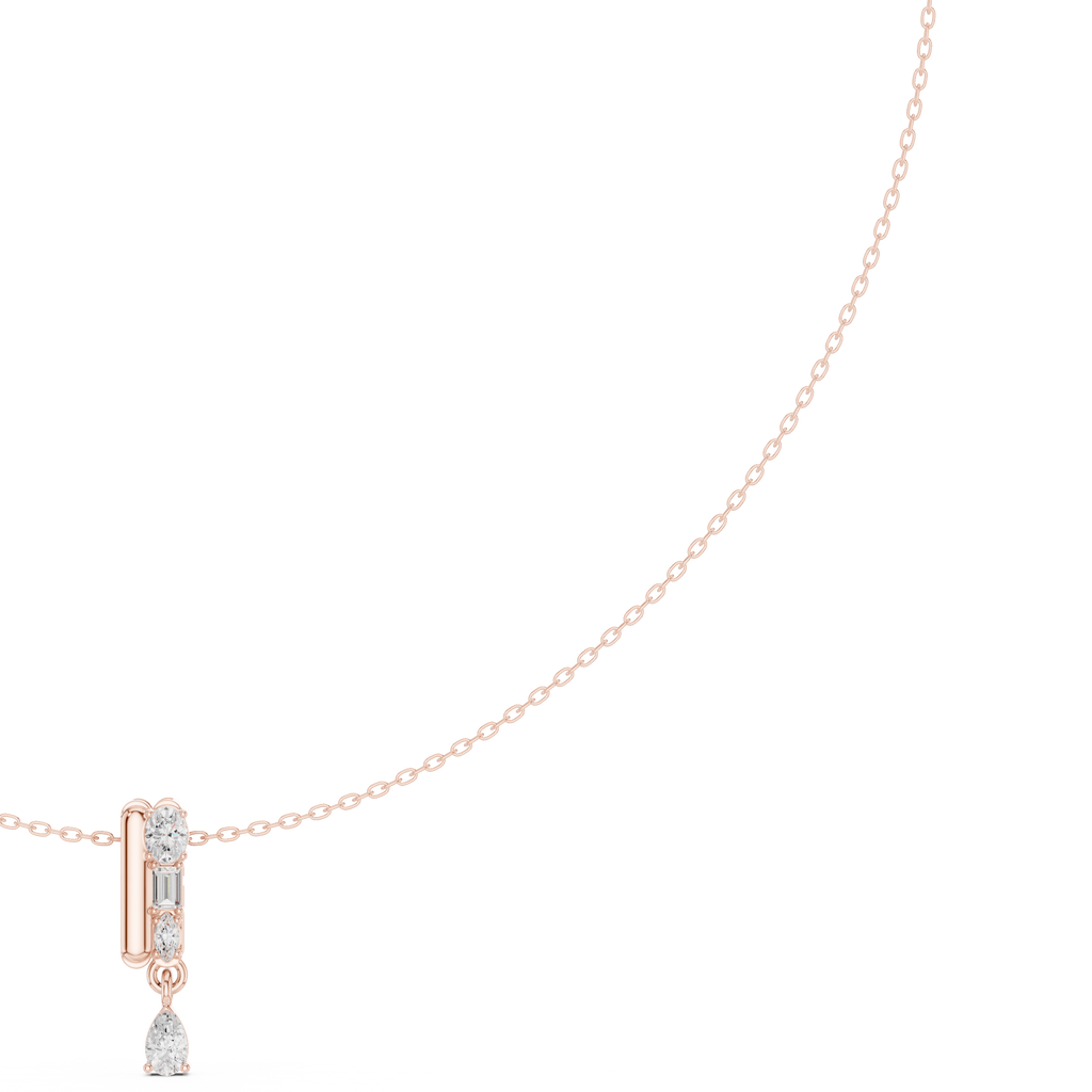 Diamond pendant necklace with pear drop charm on a fine link chain