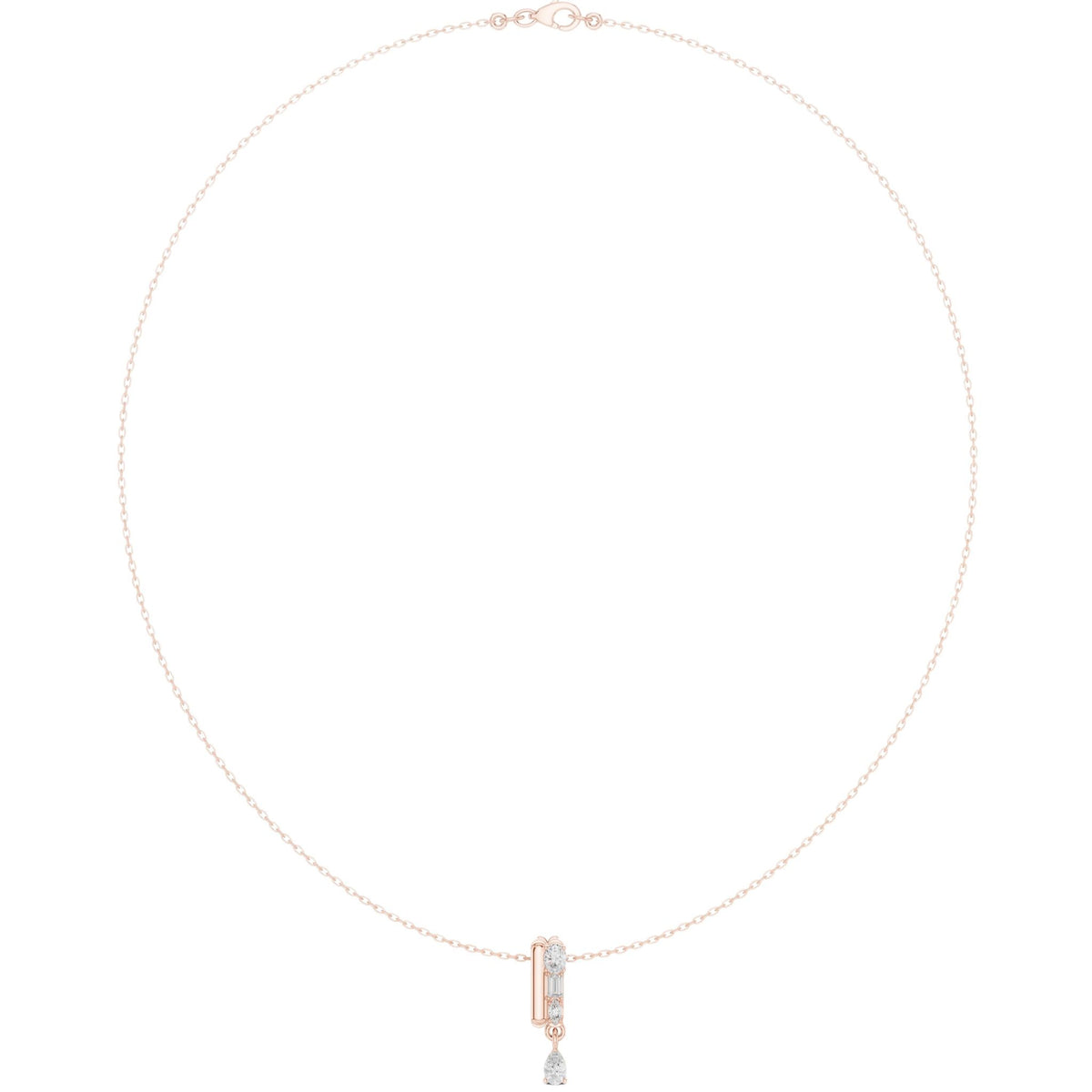 Diamond pendant necklace with pear-shaped pendant and slim supporting stones