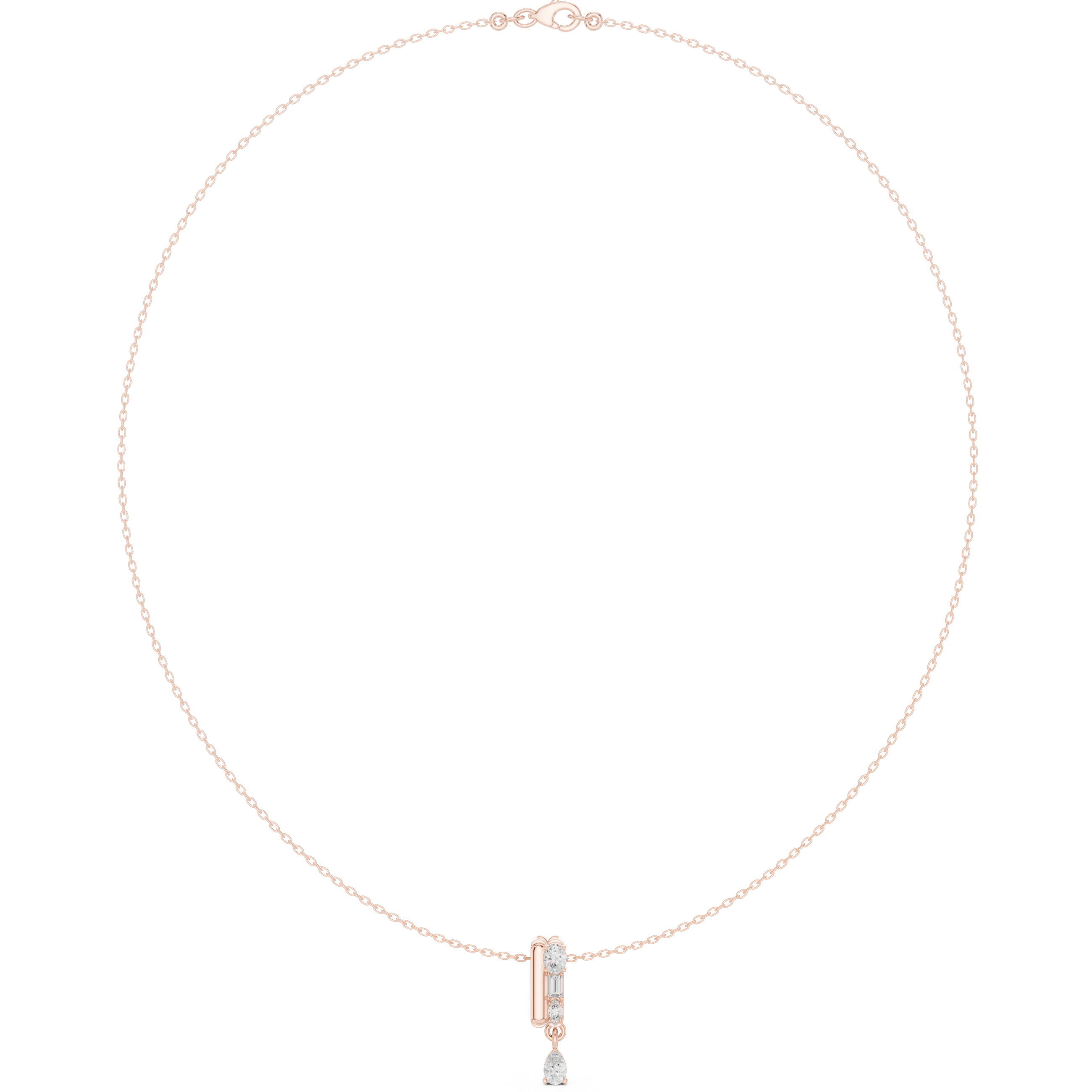 Diamond pendant necklace with pear-shaped pendant and slim supporting stones
