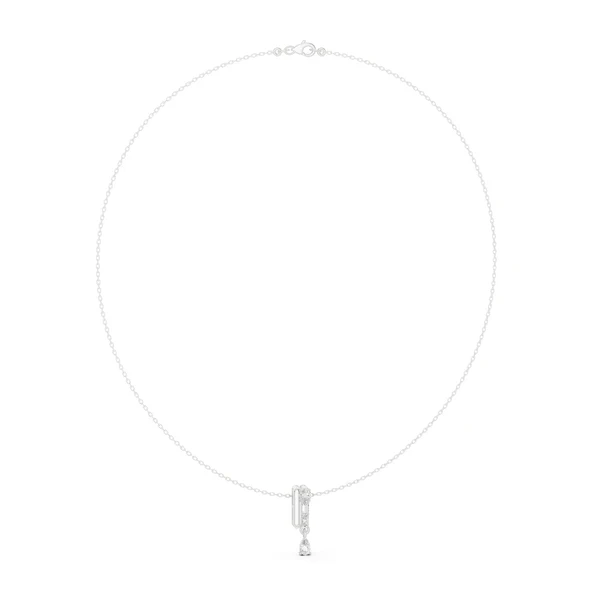 White gold pear diamond pendant necklace with teardrop center stone in prong setting