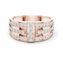 Rose gold channel diamond band with round stones and center vertical diamond row.