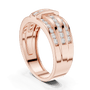 Rose gold diamond band with channel-set round stones, curved side view showing rows.