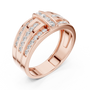 Rose gold diamond channel band ring, angled view showing round-cut diamond channel rows
