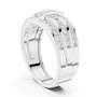 White gold diamond band with channel-set round stones, side view with center diamond.