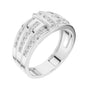 White gold channel diamond band with round stones, angled side view with stone rows.