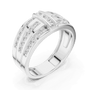White gold channel diamond band with round stones, angled side view with stone rows.