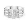 White gold channel diamond band with round stones and center vertical diamond panel.