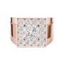 Rose gold princess-cut diamond cluster ring with square bezel and halo prong accents