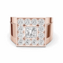 Rose gold princess-cut diamond cluster ring with square bezel and halo prong accents