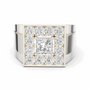 White gold princess-cut diamond cluster ring with square center stone and halo detail